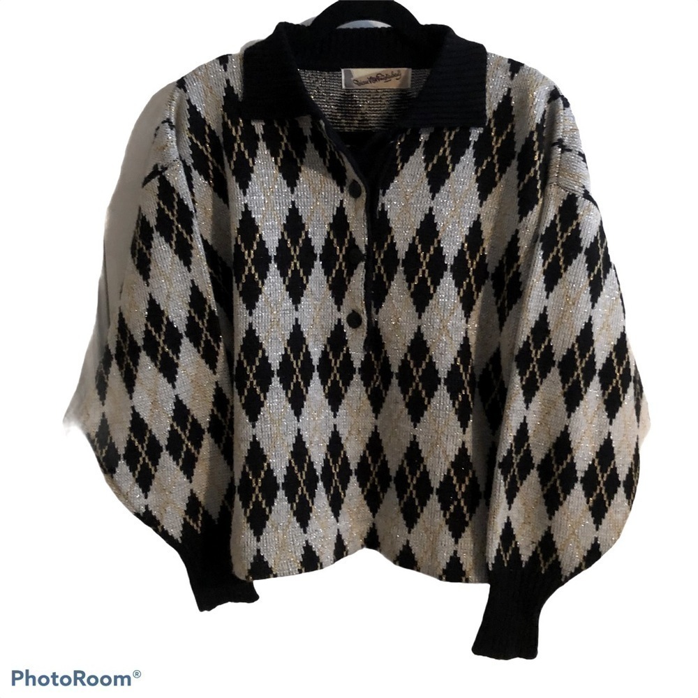 Vintage Diane Von Furstenberg Rare Academia Argyle Slight Cropped Sweater